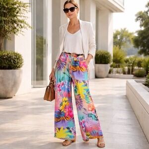 JOHNNY WAS New Women's SILK Blend ZERU Wide Leg Pants XL Palm Floral CSW6625-A